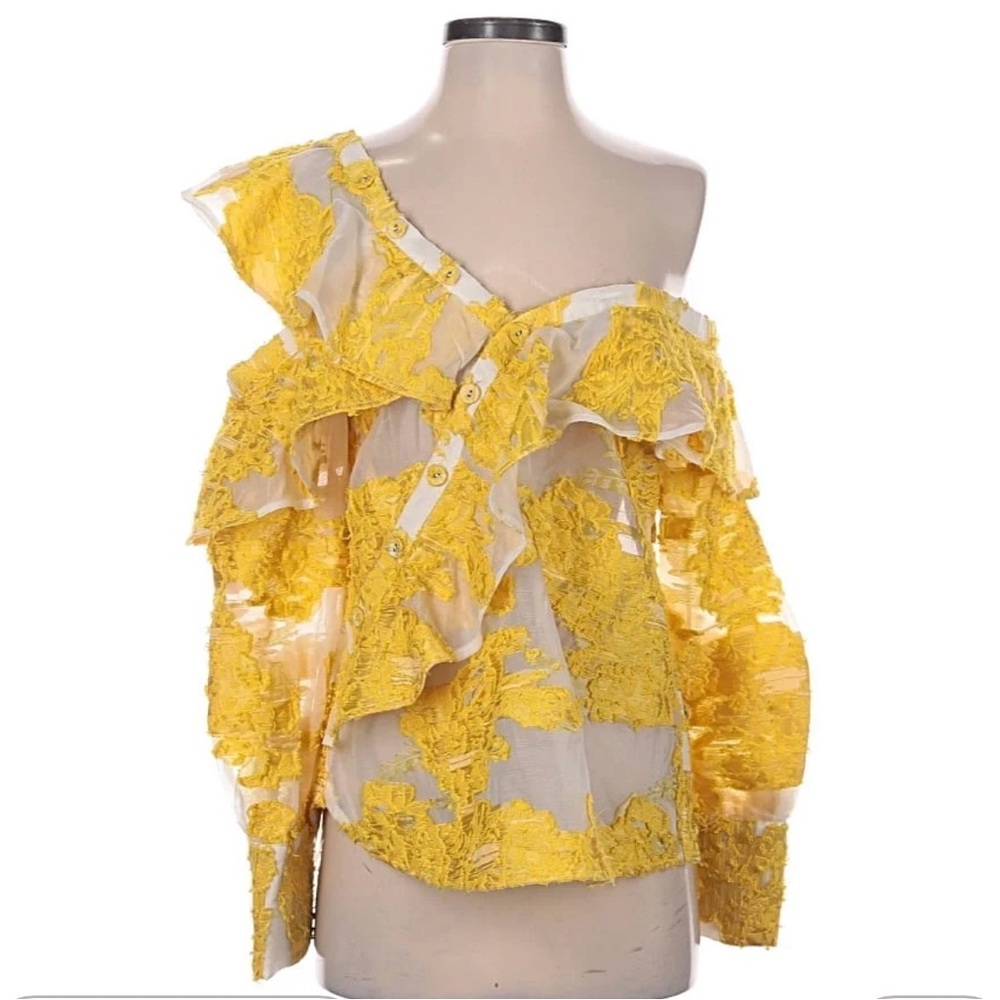 Self-Portrait Yellow Jacquard Floral Top